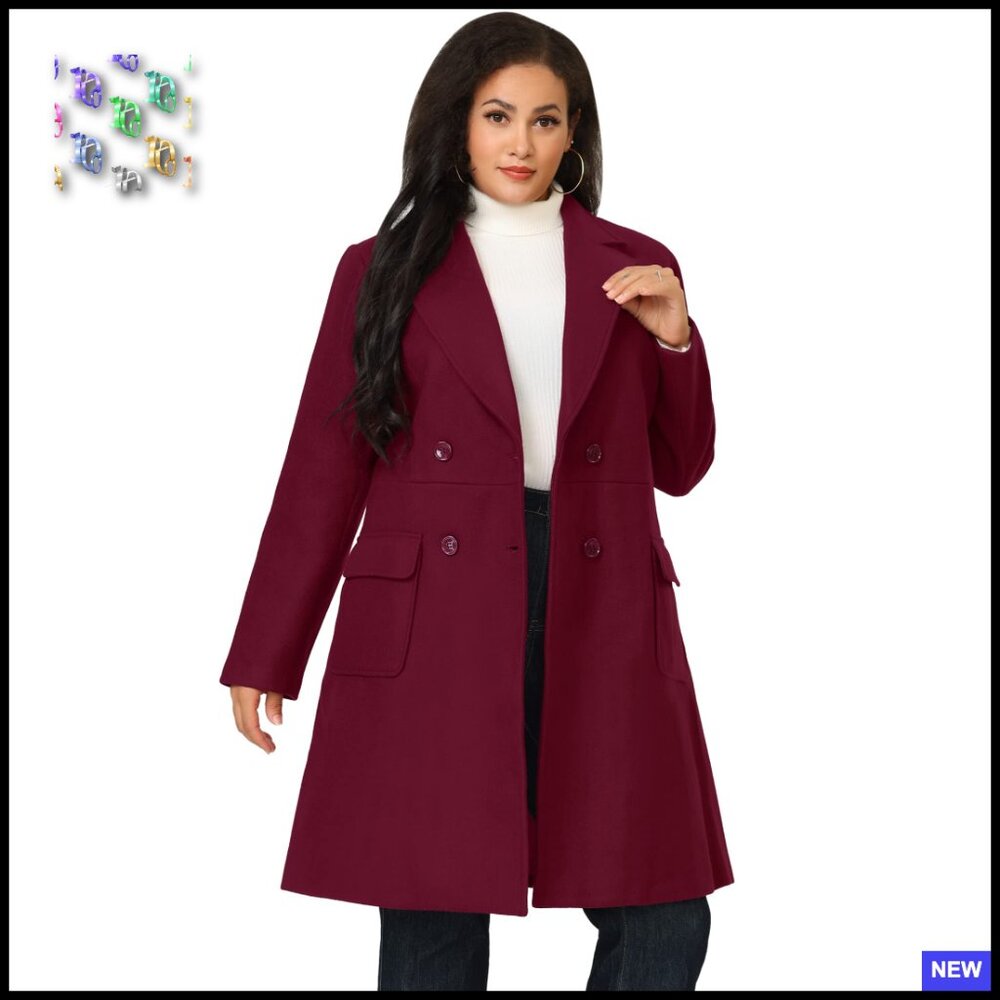 Classic Pea Coat Elegant Double Breasted Notch Lapel Winter Work Office Chic